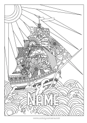 Free drawing Sun Vehicles Boat Complex coloring pages Zentangle Maritime vehicles