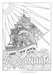 Gratis tekening Zon Voertuigen Boot Complex Kleurplaten Zentangle Maritieme voertuigen