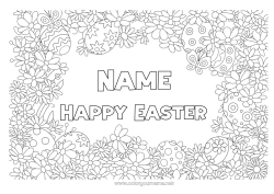 Free coloring Flowers Spring Butterfly Easter eggs Easter Complex coloring pages Insects Frame