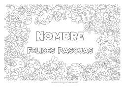 Dibujo libre Flores Primavera Mariposa Huevos de Pascua Pascua de Resurrección Dibujos complejos para colorear Insectos Marco