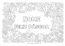 Desenho para personalizar Flores Primavera Borboleta Ovos de Páscoa Páscoa Colorações Complexas Insetos Moldura