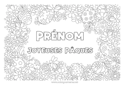 Coloriage à personnaliser Fleurs Printemps Papillon Oeufs de Pâques Pâques Coloriages complexes Insectes Cadre