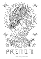 Coloriage à personnaliser Fleurs Dragon Animal Coloriages complexes Zentangle Dragons, licornes et animaux fantastiques