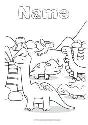 Coloring to customize Dinosaurs Volcano Animal Tyrannosaurus Triceratops