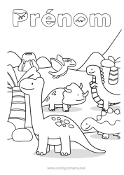 Coloriage à personnaliser Dinosaures Volcan Animal Tyrannosaure Tricératops