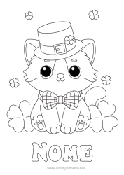 Desenho para personalizar Gato Kawaii Trevo Dia de São Patrício Chapéu Cães e gatos