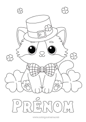 Coloriage à personnaliser Chat Kawaii Animal Trèfle Fête de la Saint Patrick Chapeau Chiens et chats