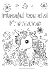 Desen liber de colorat Flori Unicornă Primăvară Animal Dragoni, unicorni și animale fantastice