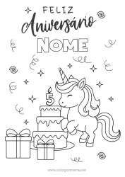 Desenho para personalizar Bolo Presentes Aniversário Kawaii Unicórnio Animal Feliz aniversário (francês) Mensagem Idade comemorada personalizável Dragões, unicórnios e animais fantásticos