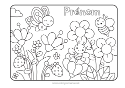 Coloriage à personnaliser Fleurs Printemps Papillon Animal Abeille Fruits Fraise Insectes