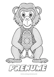 Pagină de colorat personalizată Mandala Animal Maimuță Zentangle Animale sălbatice din Africa