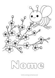 Desenho para personalizar Flores Primavera Animal Abelha Insetos Cerejeira