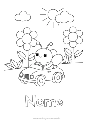 Desenho para personalizar Flores Primavera Carro Abelha Desenhos para colorir fáceis Insetos Voitures, vans et camping-cars