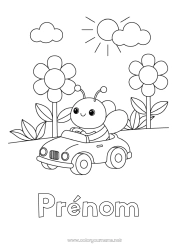 Coloriage à personnaliser Fleurs Printemps Voiture Abeille Coloriages faciles Insectes Voitures, vans et camping-cars