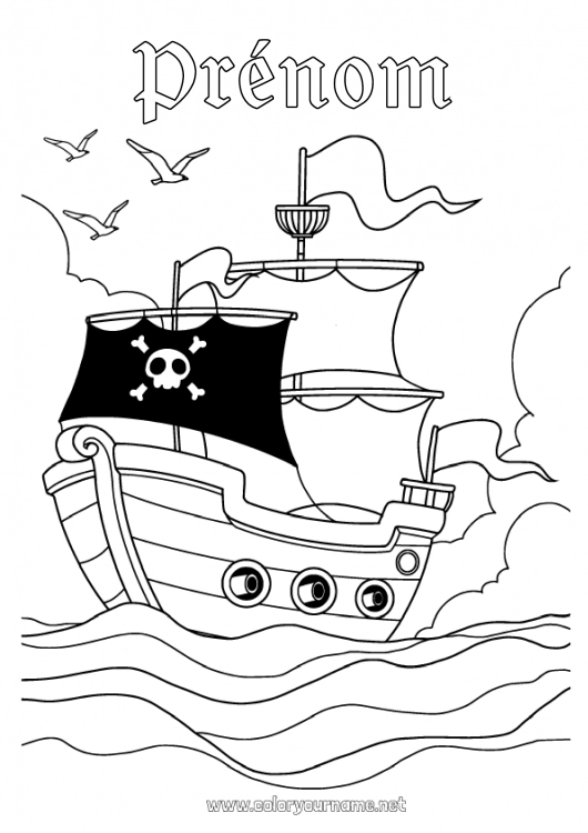 Coloriage à imprimer Pirate Mer Véhicules Bateau Conte de fées Véhicules maritimes