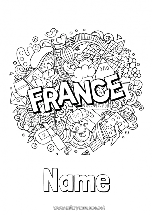 Coloring page to print Geography France Country 14 July