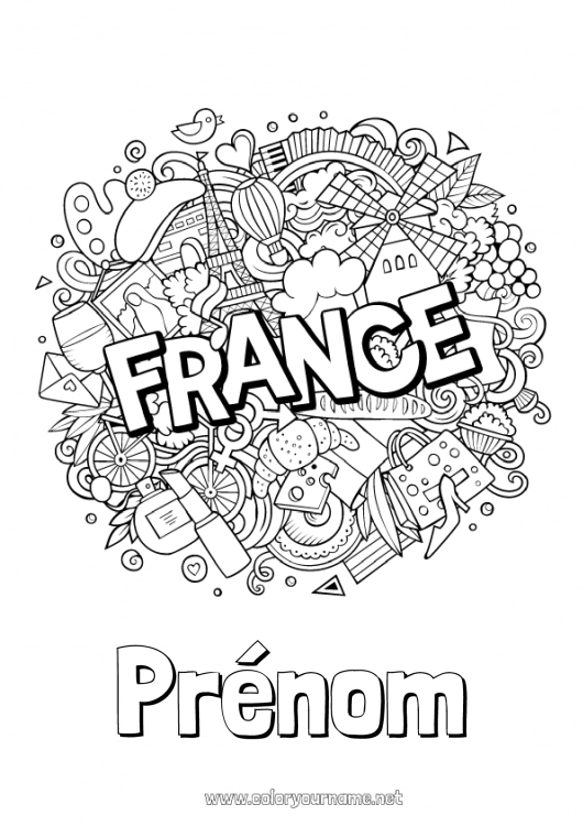 Coloriage à imprimer Géographie France Pays 14 juillet