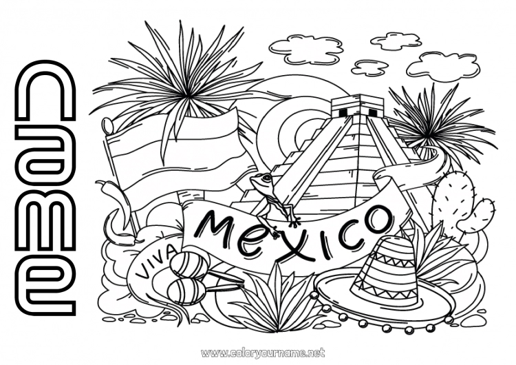 Coloring page to print Geography Mexico Country Sombrero