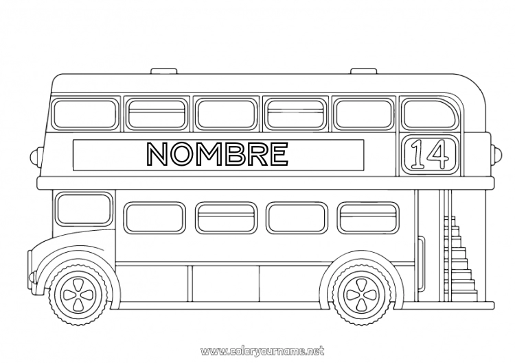 Dibujo para colorear para imprimir Vehículos Londres Reino Unido Autobús, autocar Transporte público terrestre