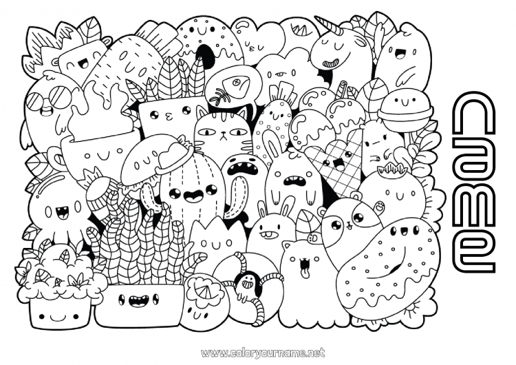 Coloring page to print Cute Kawaii