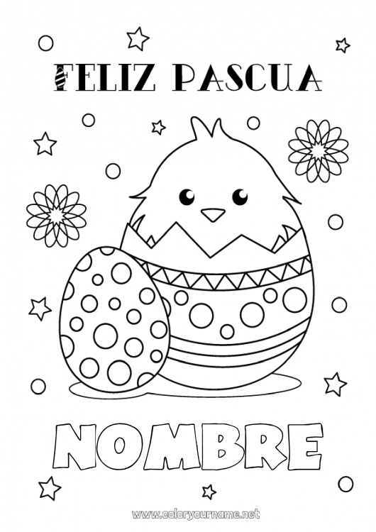 Dibujo para colorear para imprimir Pollito Huevos de Pascua Pascua de Resurrección Mensaje de 