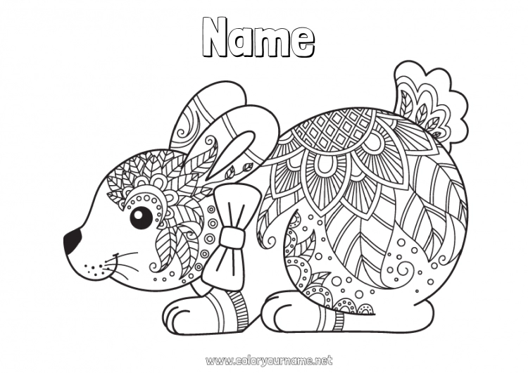 Coloring page to print Calm and zen Mandala Spring Bunny Animal Easter Forest animals