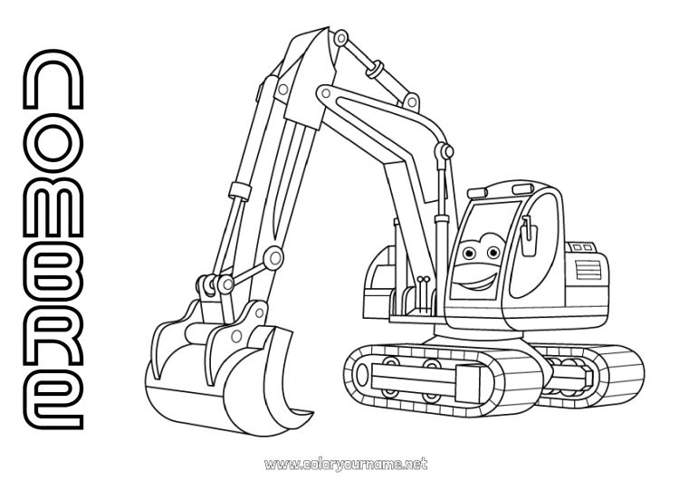 Dibujo para colorear para imprimir Vehículos Excavadora Maquinaria de construcción Oficios de la construcción