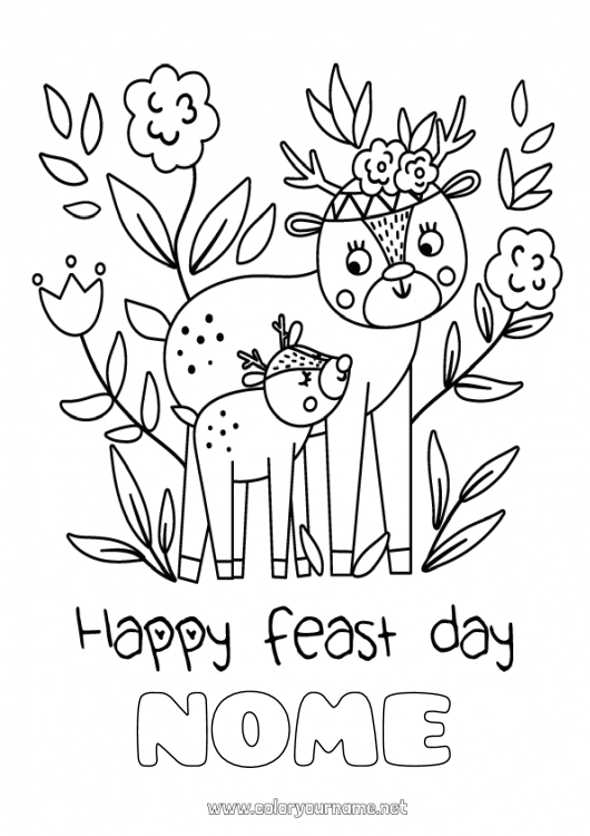 Página de desenho para imprimir Mamãe Vovó Feliz Aniversário Animal Veado Animais da floresta