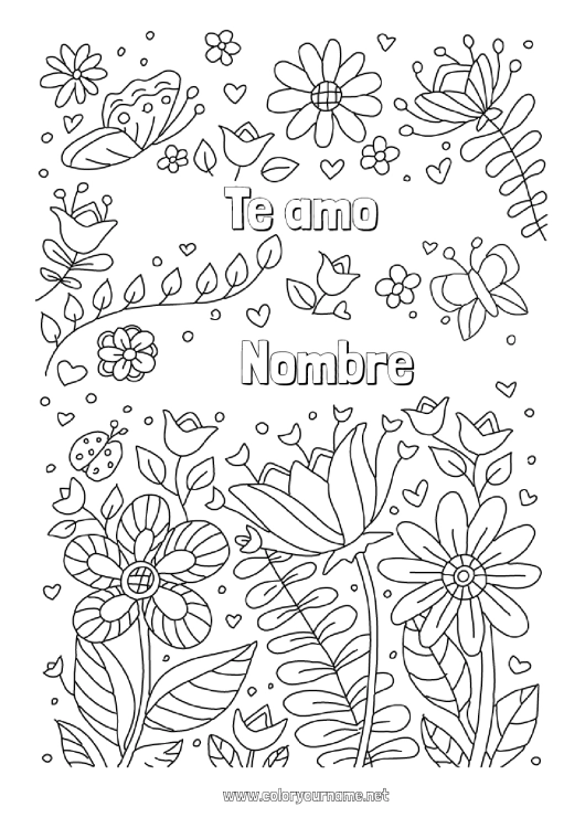 Dibujo para colorear para imprimir Flores Papá Mamá Abuela Abuelo Te amo Mensaje 