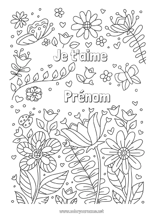 Coloriage à imprimer Fleurs Papa Maman Mamie Papi Je t'aime 