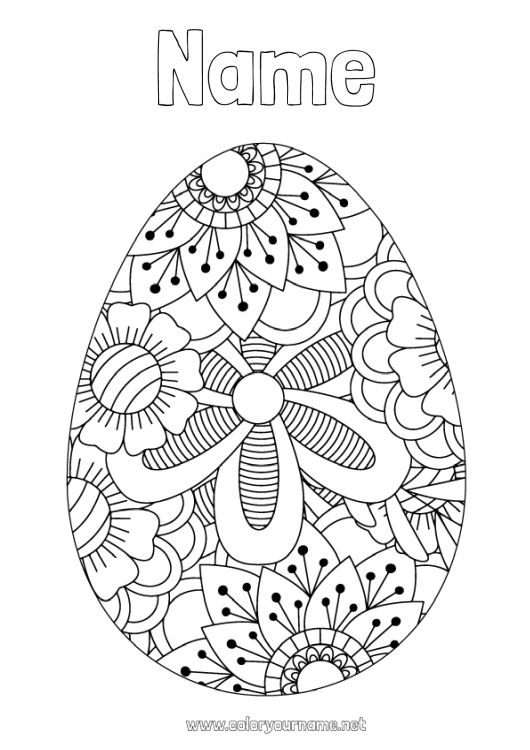 Coloring page to print Flowers Calm and zen Mandala Spring Easter eggs Easter Big easter egg Intermediate coloring pages