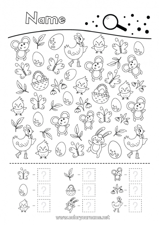 Coloring page to print Spring Children's activities Easter I spy Symbols