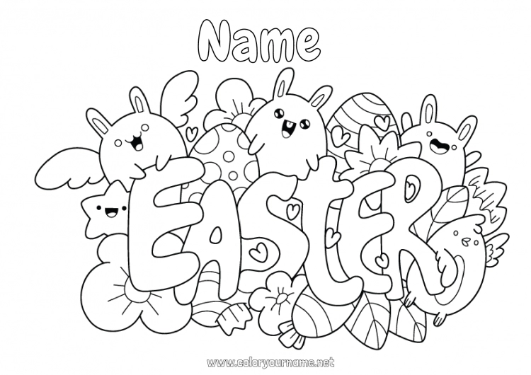 Coloring page to print Kawaii Easter 