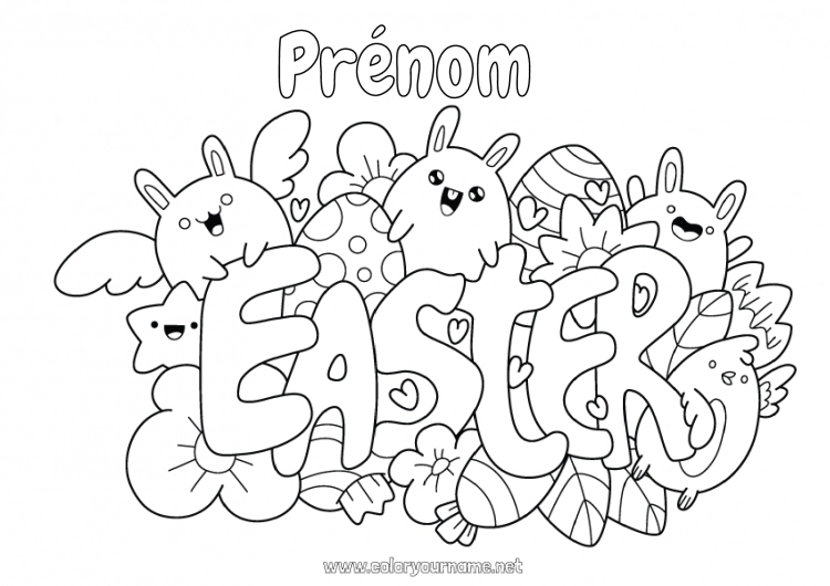 Coloriage à imprimer Kawaii Pâques 