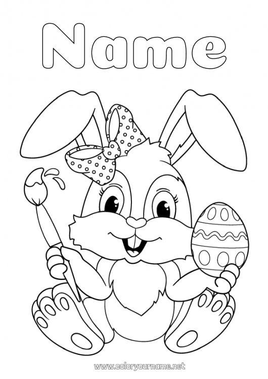 Coloring page to print Art Bunny Animal Easter eggs Easter Intermediate coloring pages Forest animals