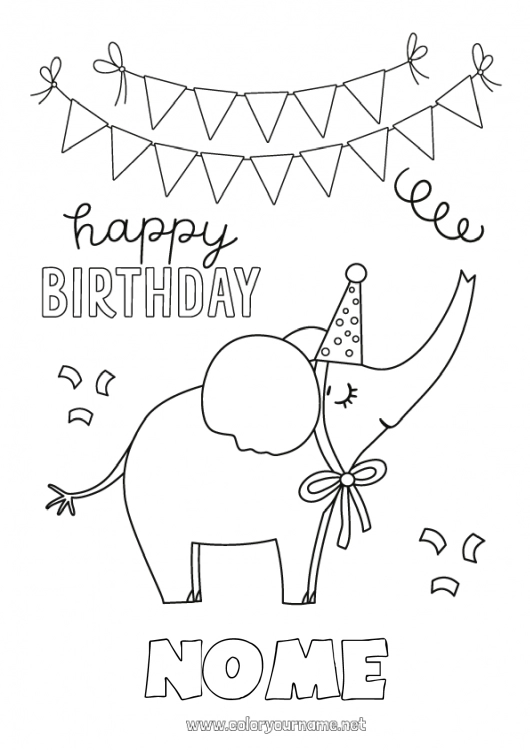 Página de desenho para imprimir Aniversário Elefante Festa Animal Desenhos para colorir fáceis Feliz aniversário (francês) Mensagem Animais de fazenda Animais selvagens da África