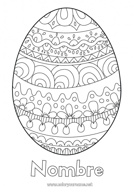 Dibujo para colorear para imprimir Mandala Huevos de Pascua Pascua de Resurrección Doodle Gran huevo de pascua