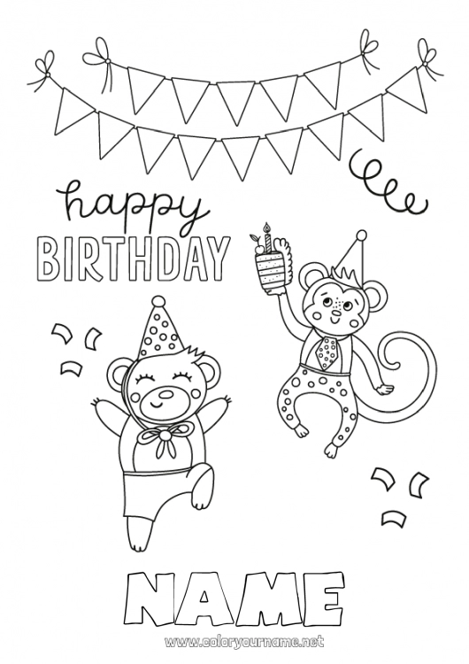 Coloring page to print Bear Birthday Animal Intermediate coloring pages Happy Birthday (English) Message Forest animals