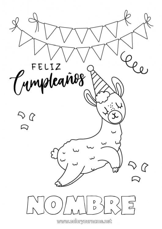 Dibujo para colorear para imprimir Cumpleaños Animales Llama Dibujos fáciles para colorear Mensaje de feliz cumpleaños (inglés) Otros animales del mundo