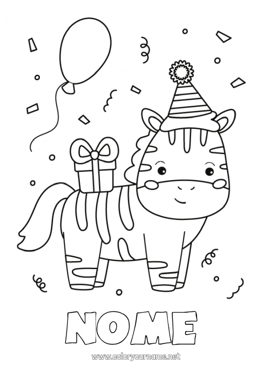 Página de desenho para imprimir Aniversário Zebra Festa Animal Desenhos para colorir fáceis Animais selvagens da África