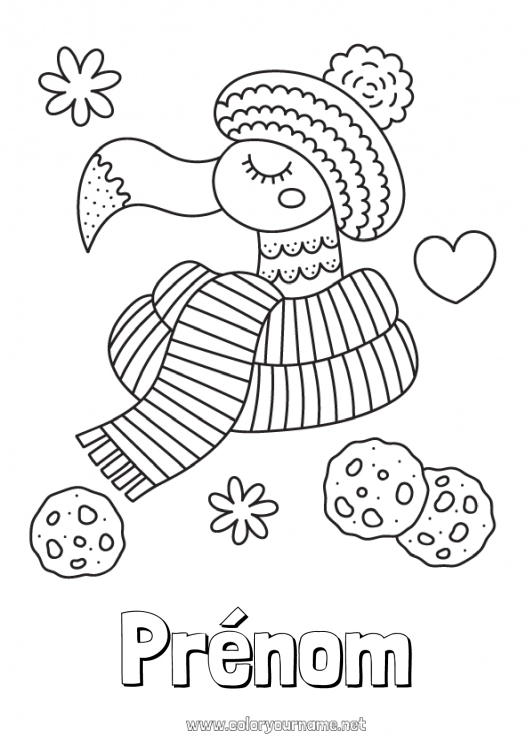 Coloriage à imprimer Hiver Oiseau Animal Flamant rose Oiseaux et mammifères volants