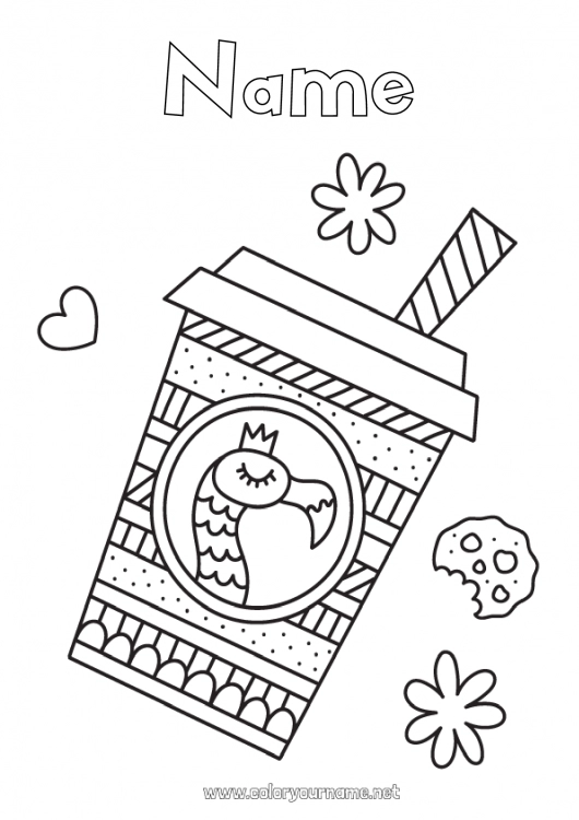 Coloring page to print Bird Animal Drinks Pink flamingo Flying birds and mammals