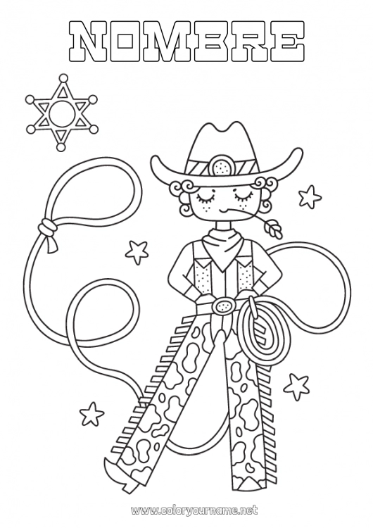 Dibujo para colorear para imprimir Estados Unidos Cowboy País Lejano Oeste