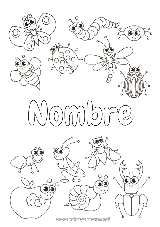 Dibujo para colorear para imprimir Araña Animales Mariquita Hormiga Insectos Libélula