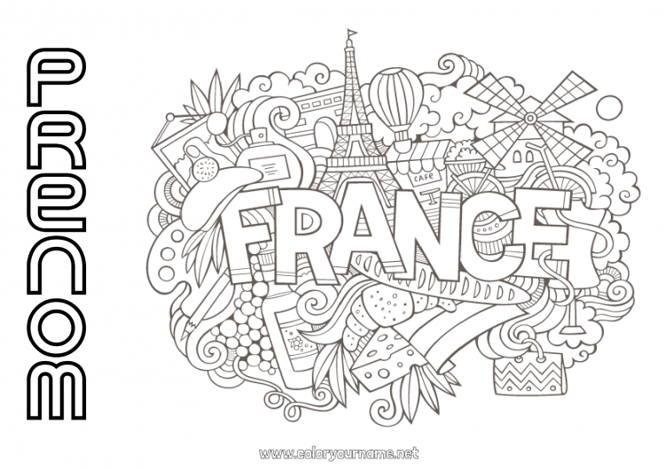 Coloriage à imprimer Géographie France Symboles Pays 14 juillet