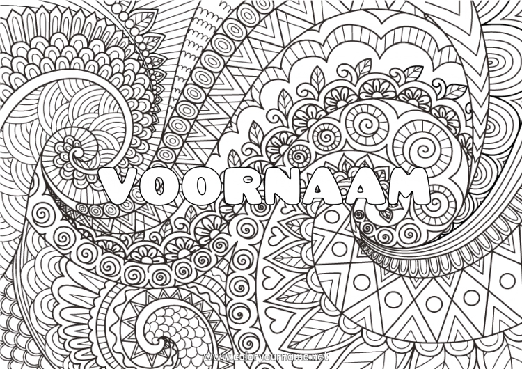 Kleurplaat om af te drukken Rustig en zen Kunst Mandala Gedecoreerde naam Zentangle