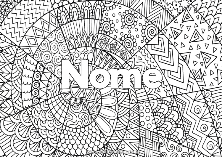 Pagina da colorare da stampare Calmo e sereno Arte Mandala Nome decorato Zentangle