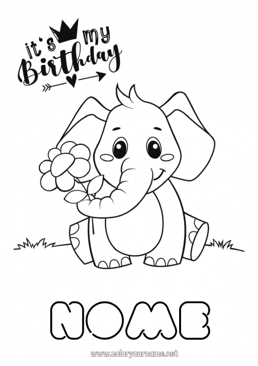 Página de desenho para imprimir Fofo Aniversário Elefante Animal Desenhos para colorir fáceis Feliz aniversário (francês) Mensagem Animais de fazenda Animais selvagens da África