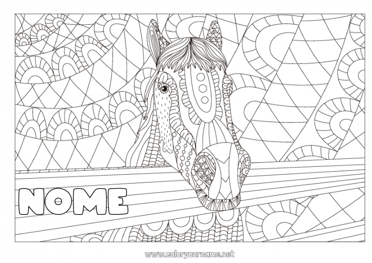 Pagina da colorare da stampare Mandala Cavallo Animale Zentangle Anti-stress Animali da fattoria