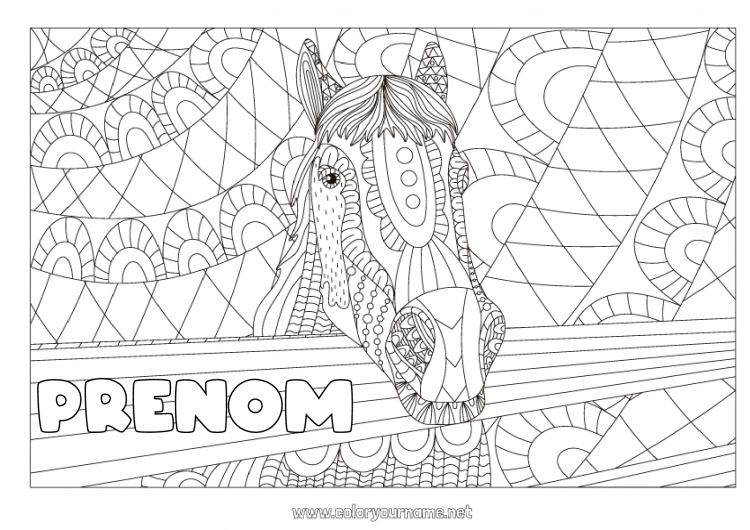 Coloriage à imprimer Mandala Cheval Animal Zentangle Anti-stress Animaux de la ferme